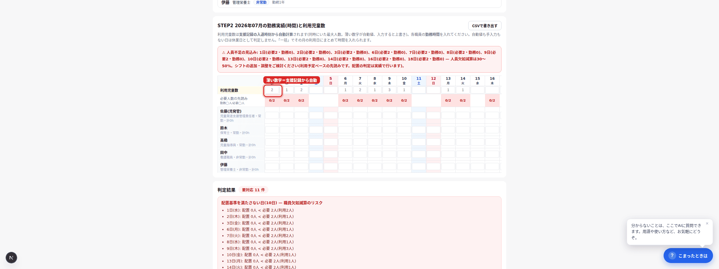 薄い数字が支援記録からの自動値