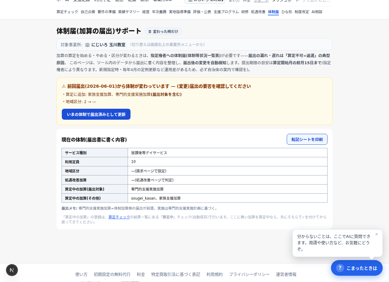 前回届出との差分が赤枠で表示される